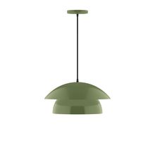 Montclair Light Works PEBX446-22-C04 - 16" Nest Pendant, black and white houndstooth fabric cord with canopy, Fern Green
